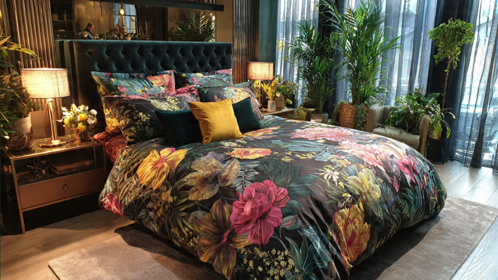 Bold botanical floral bedding modern bedroom decor inspiration
