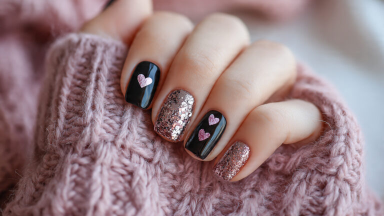 13 Cute Black Nails for Valentine’s Vibes
