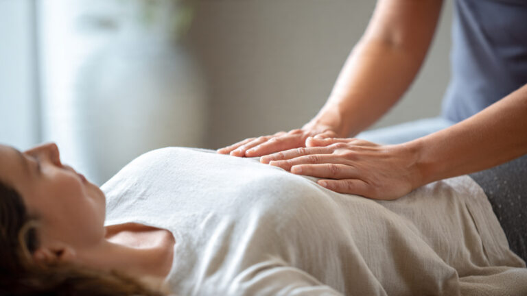 Professional lymph drainage massage to reduce bloating fast in spa setting