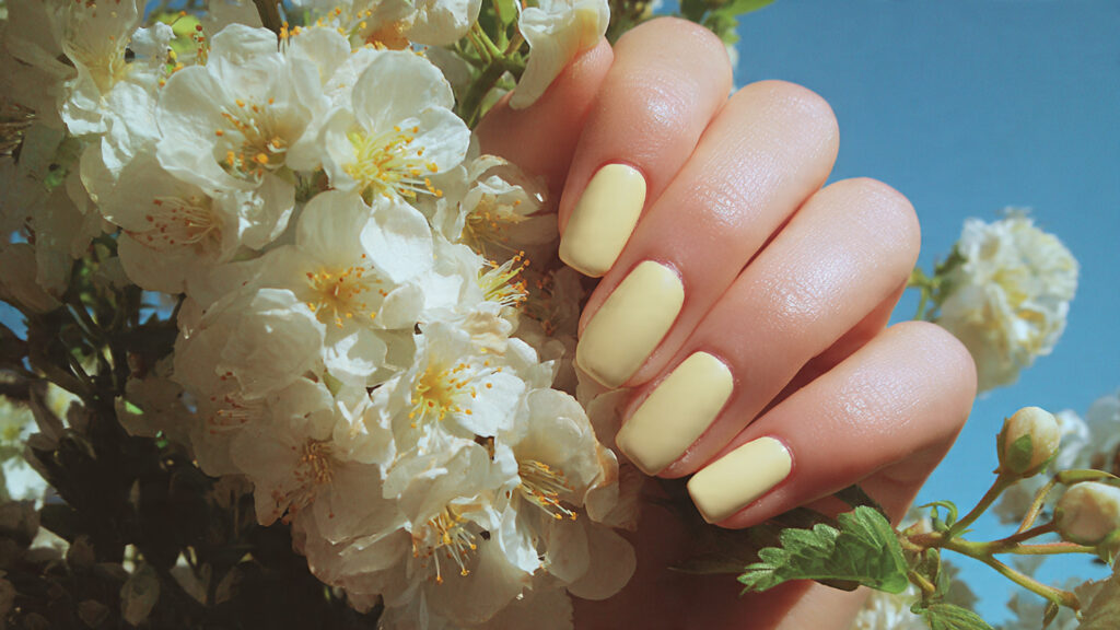 Soft yellow pastel Easter nails design
