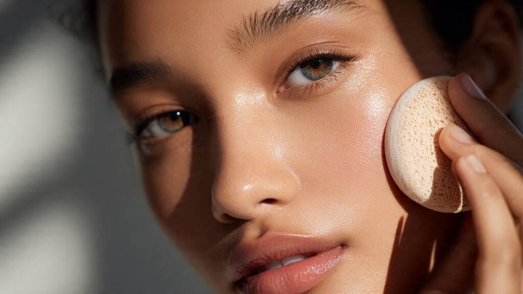 Applying lightweight foundation for natural soft glam look