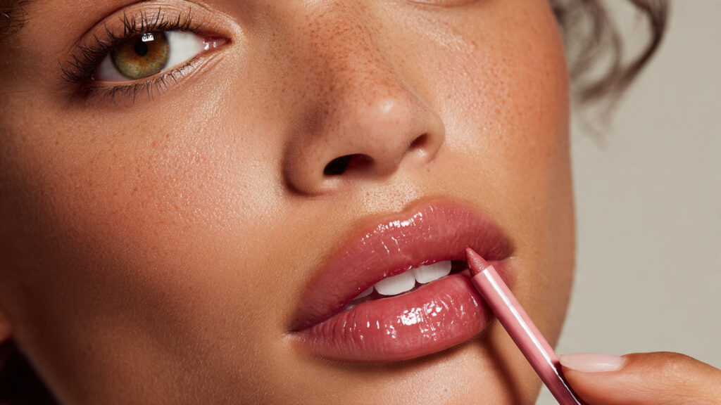 Lip liner and gloss for natural soft glam lips