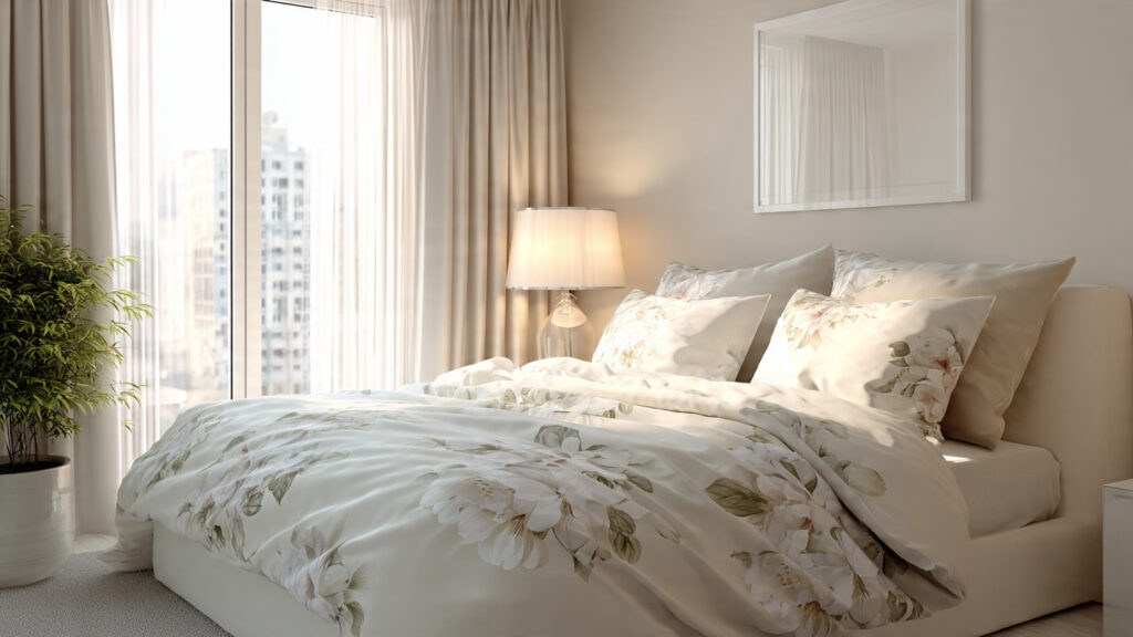 Minimalist floral bedding modern bedroom interior design idea