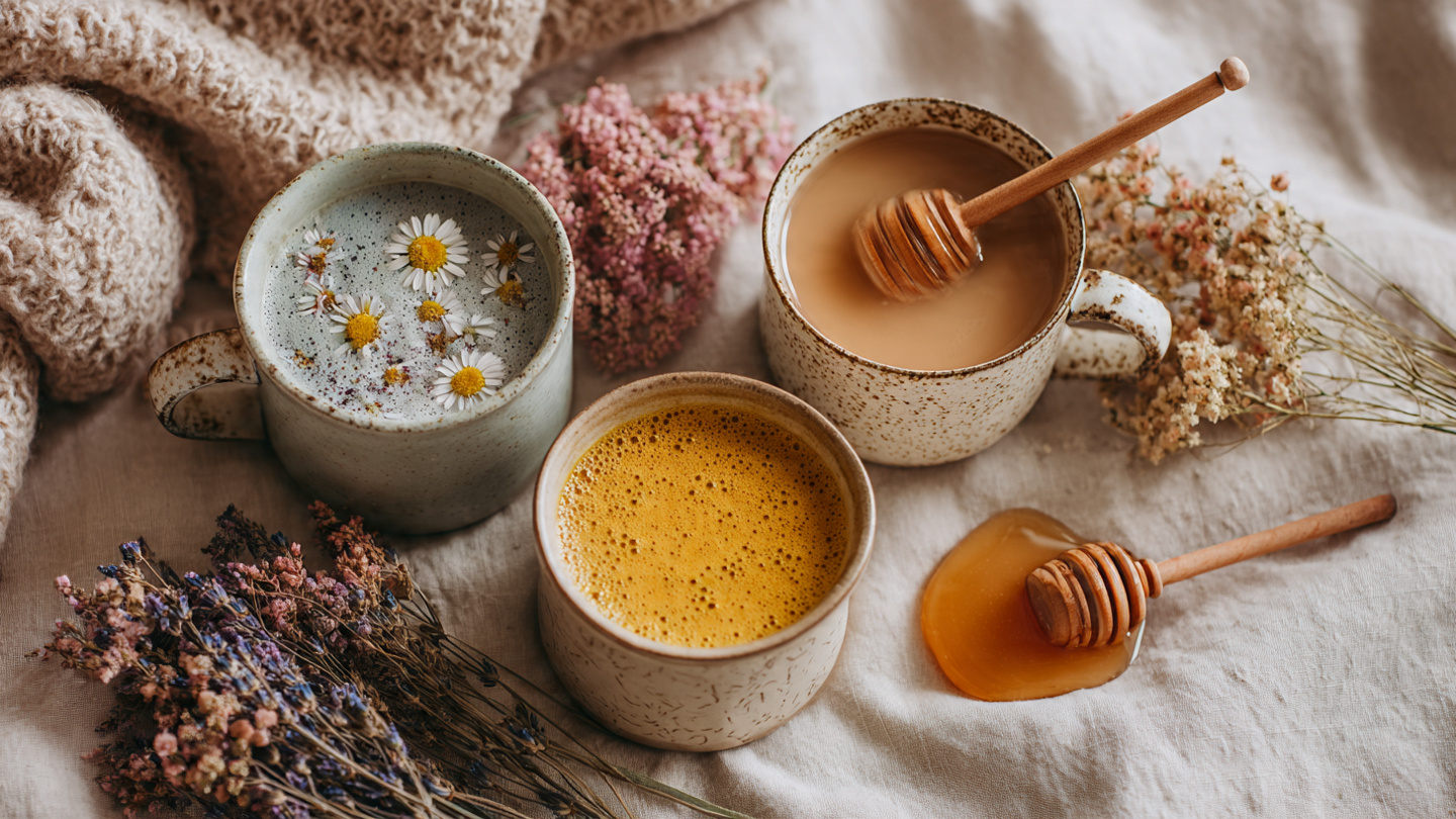 collection of natural sleep aesthetic drinks for a peaceful night