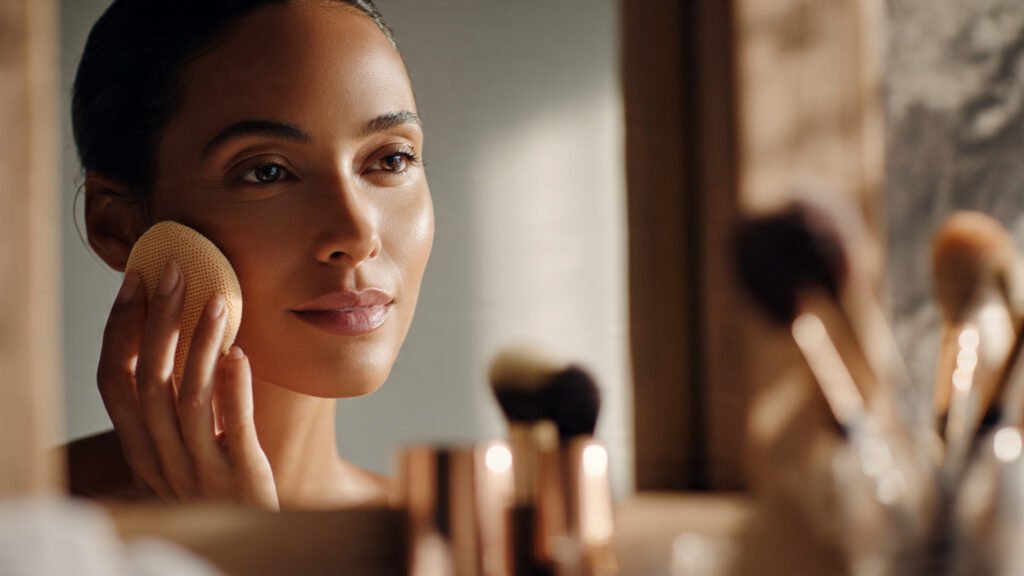 beginner applying lightweight foundation for natural makeup