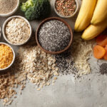 Assorted high fiber foods supporting weight loss and healthy digestion.