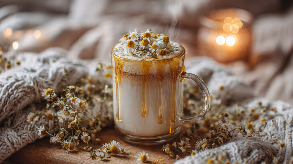 warm chamomile honey milk bedtime drink for better sleep