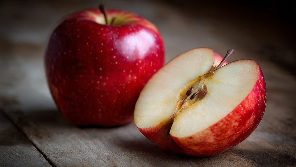 Fresh apple slices high in fiber snack for weight loss.