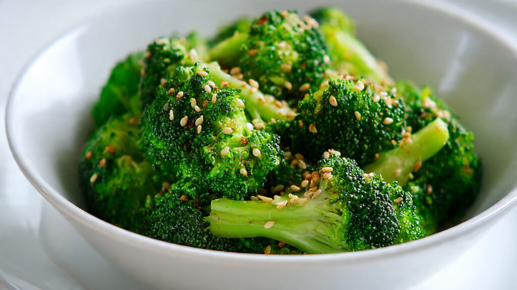 Steamed broccoli high fiber vegetable for healthy weight loss diet.