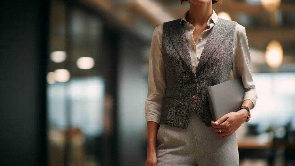 Structured vest career fair outfit for women.