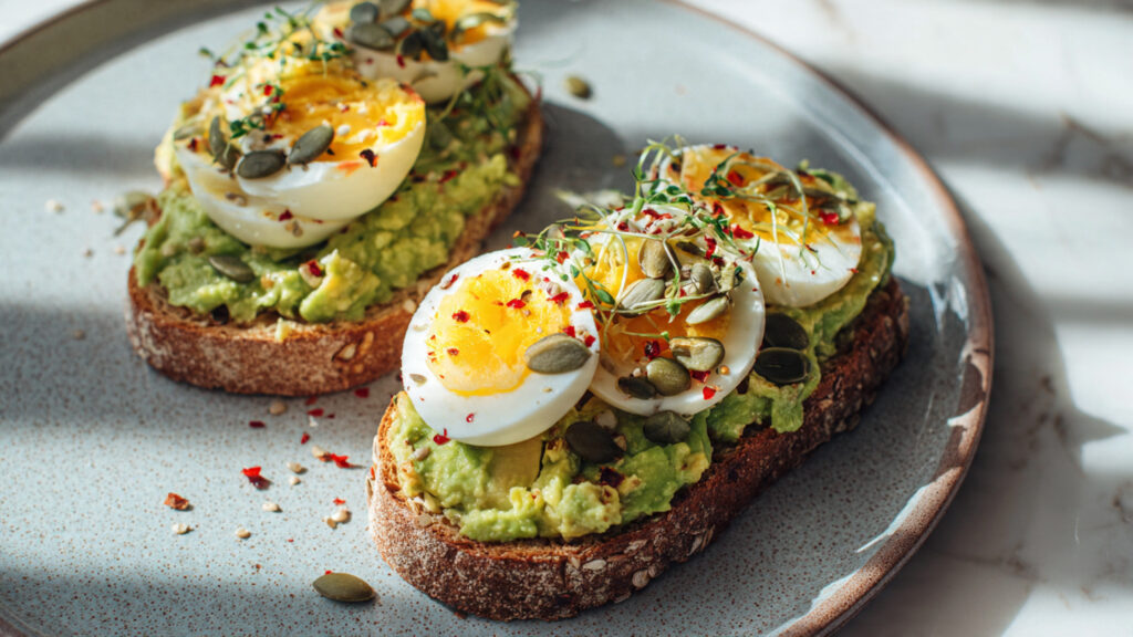 avocado egg toast on whole grain bread for blood sugar balance