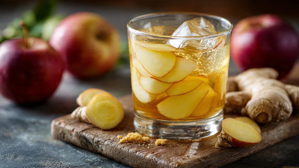 Apple ginger refresher drink with apple slices.