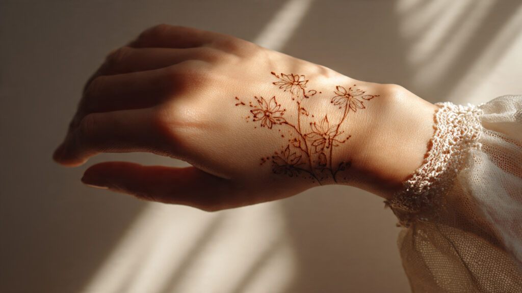 minimal floral wrist henna design for quick application
