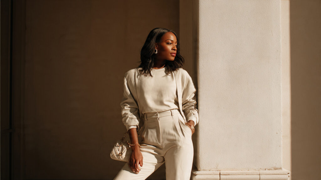 monochrome neutral spring outfit for stylish Black women