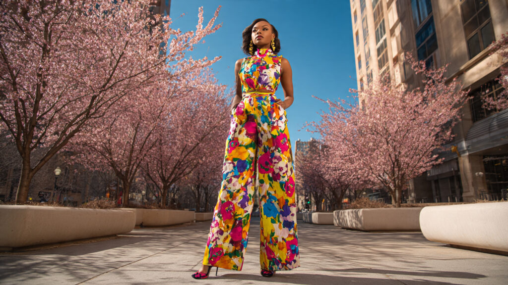 colorful jumpsuit spring outfit for stylish Black women