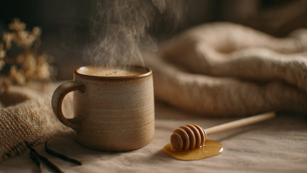 honey vanilla warm milk recipe for better sleep in cozy mug