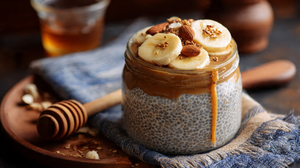 chia seed pudding with almond butter for energy balance