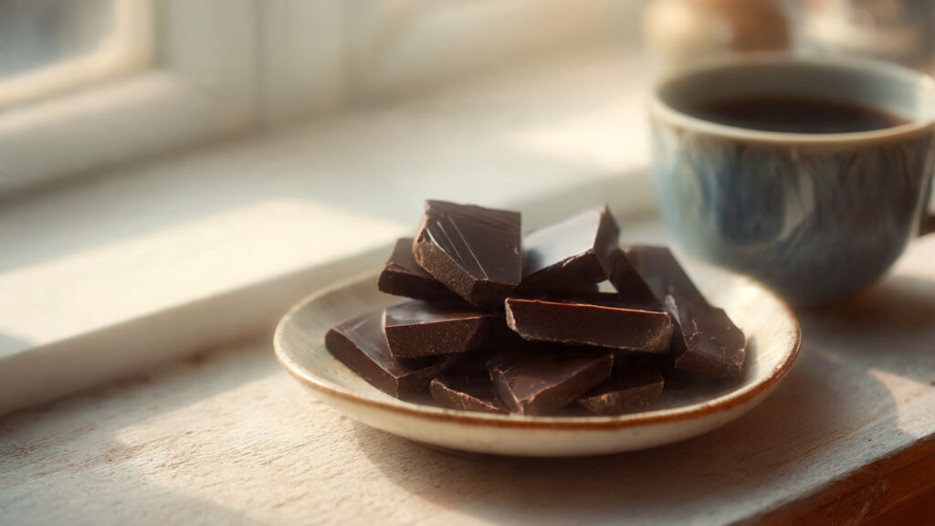 dark chocolate 70% or higher helps lower cortisol and improve mood naturally
