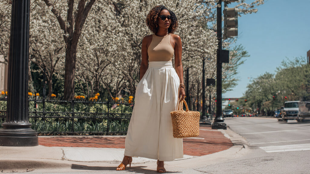white wide leg pants spring outfit for Black women
