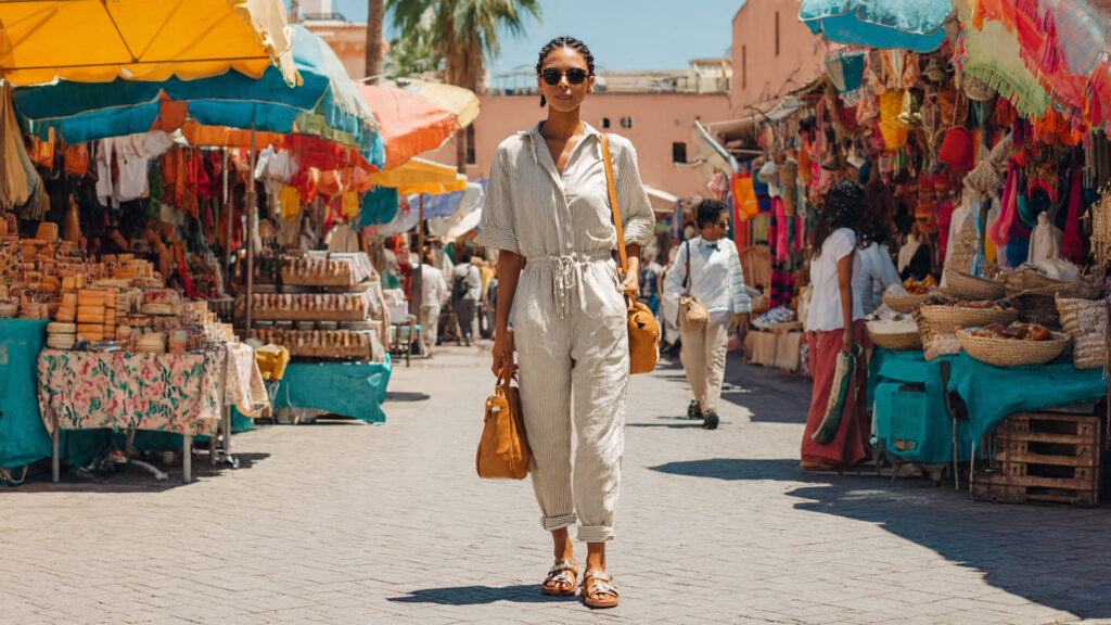 casual jumpsuit summer vacation outfit exploring market