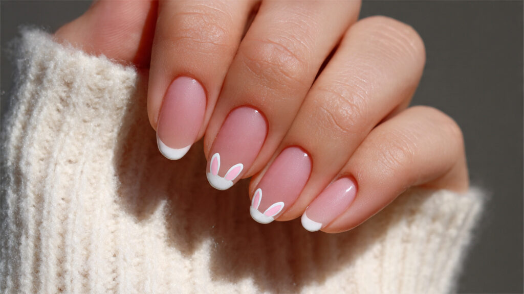 Bunny ear French tip Easter nail design.