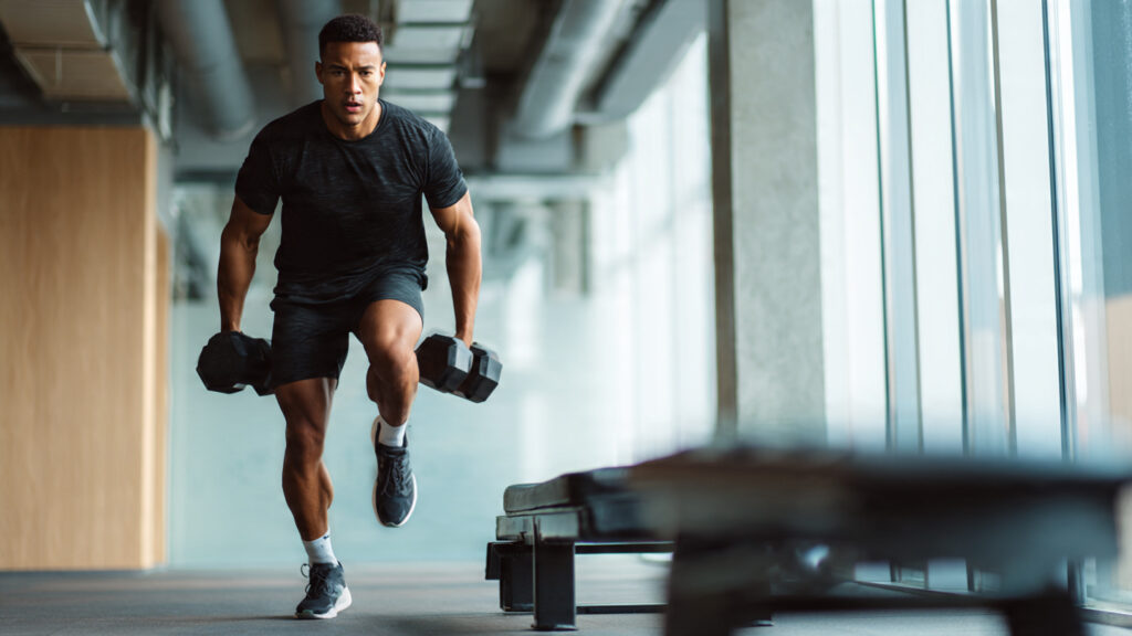 weighted step ups exercise with dumbbells