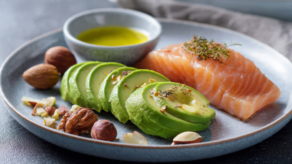 Healthy fats like avocado and salmon for hormone balance