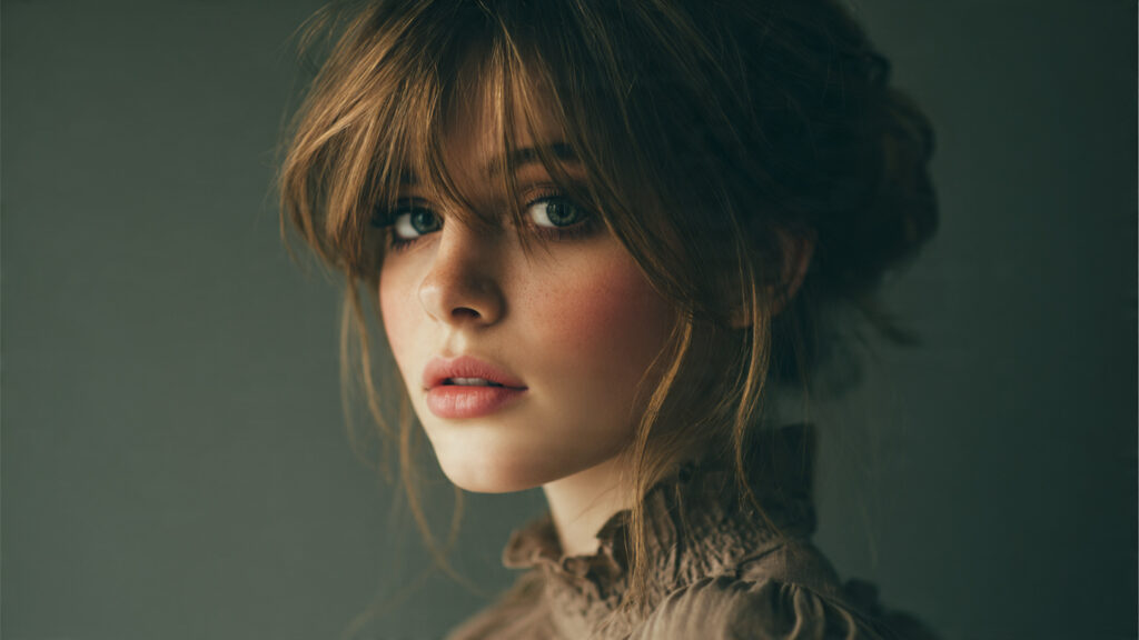 Bixie cut with wispy soft bangs framing the face