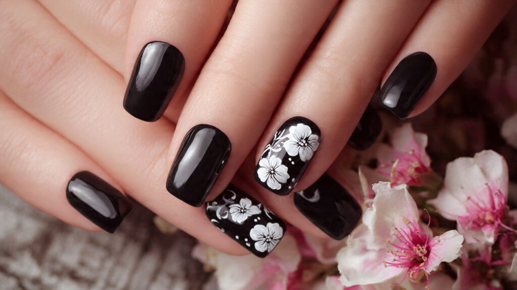 black floral nail design