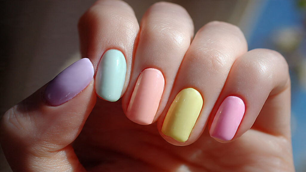 colorful skittle spring nails inspo manicure