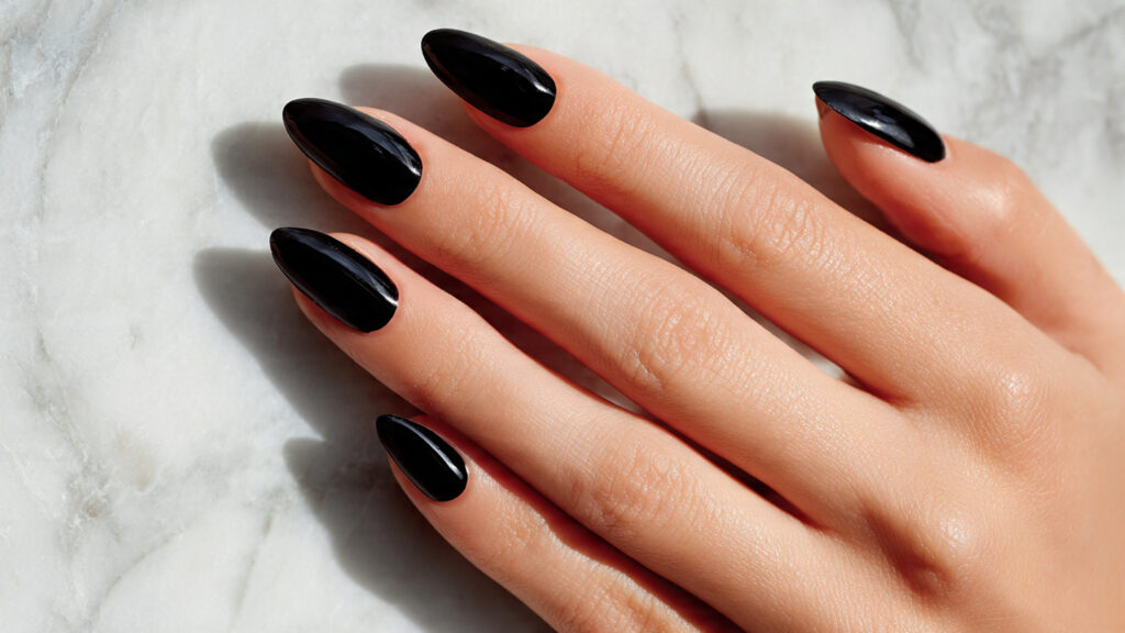 classic glossy black nails manicure