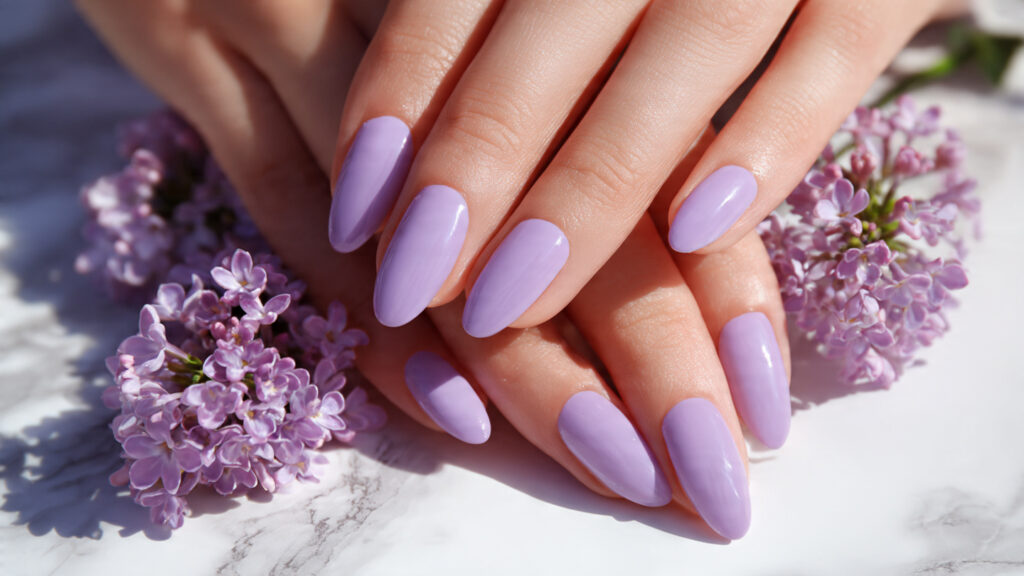 soft lavender glossy purple spring nails manicure