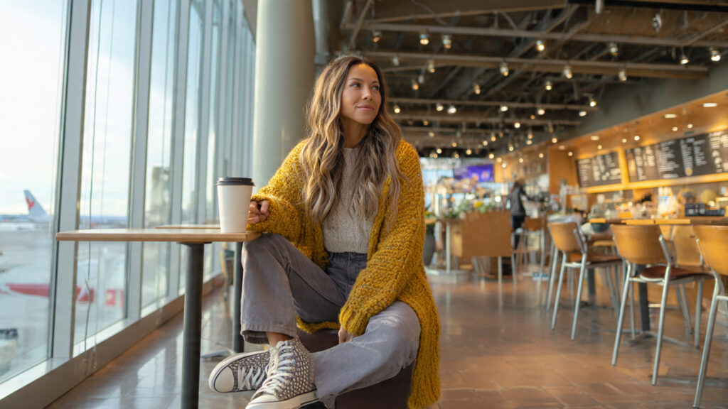 cardigan and jeans airport outfit cozy and classic travel style