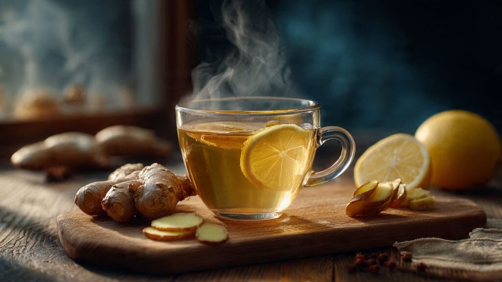 ginger lemon herbal detox tea drink