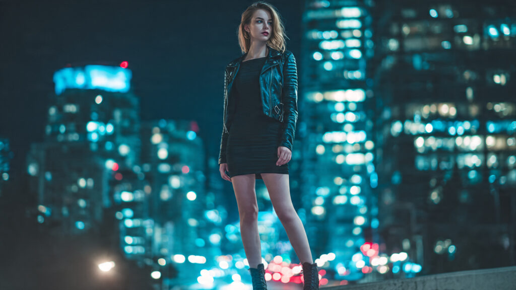 leather jacket with simple dress outfit