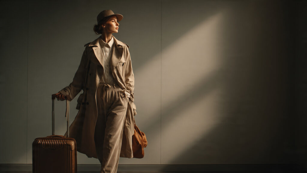 trench coat airport outfit layered neutral look for travel elegance
