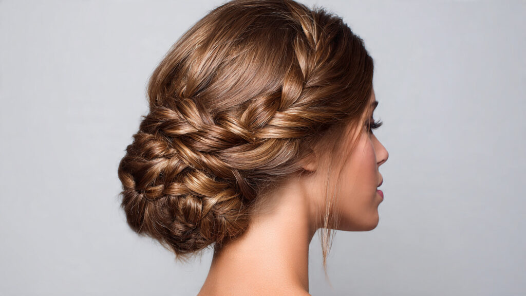 braided low bun prom hairstyle