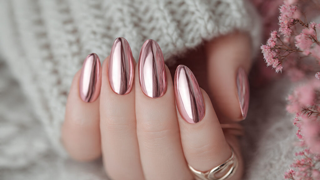 soft pink chrome spring nails inspo manicure