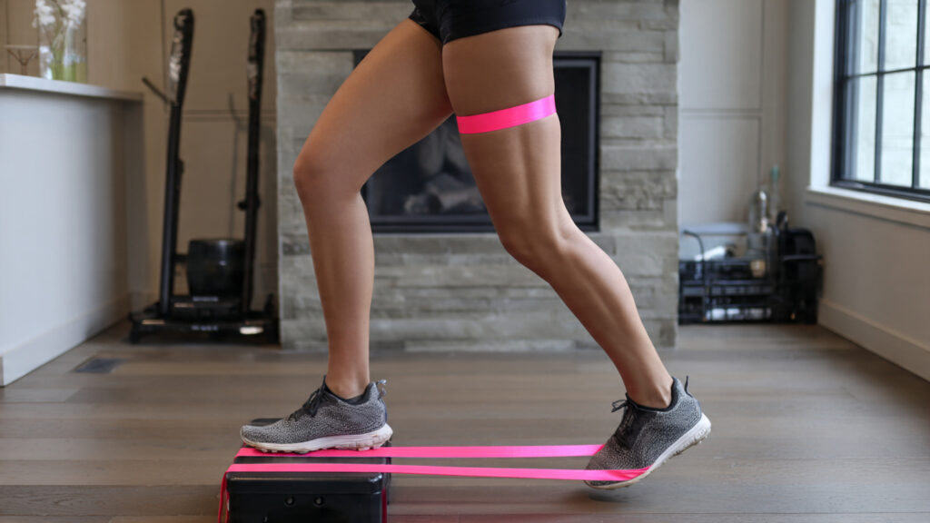 resistance band step ups glute workout