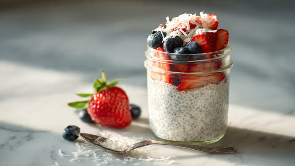 chia seed pudding with berries high fiber healthy snack