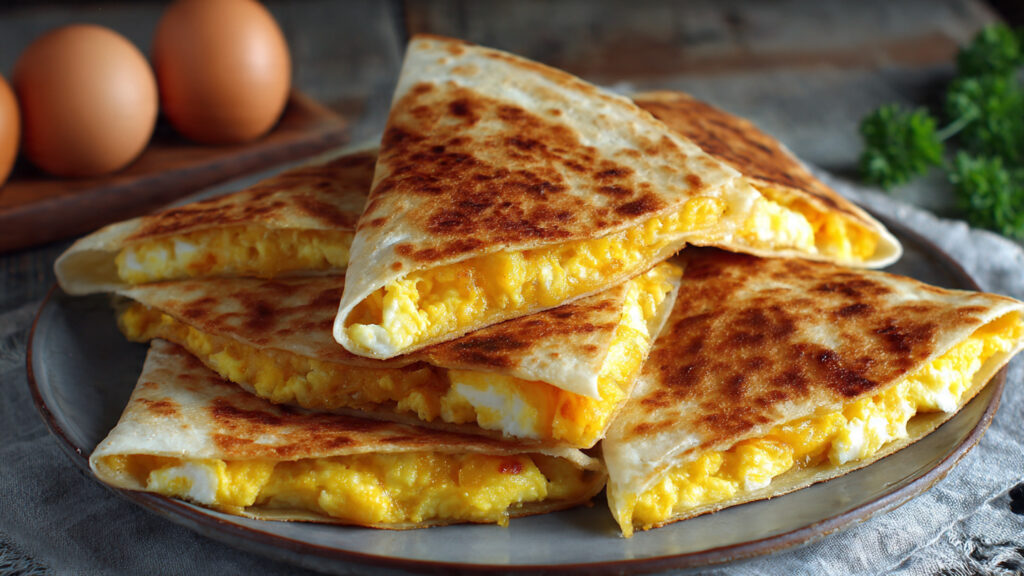 Breakfast quesadilla with egg and cheese.