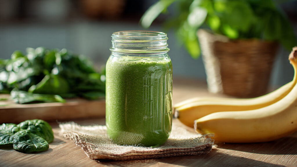 green smoothie with spinach and banana lowers cortisol naturally and supports stress relief