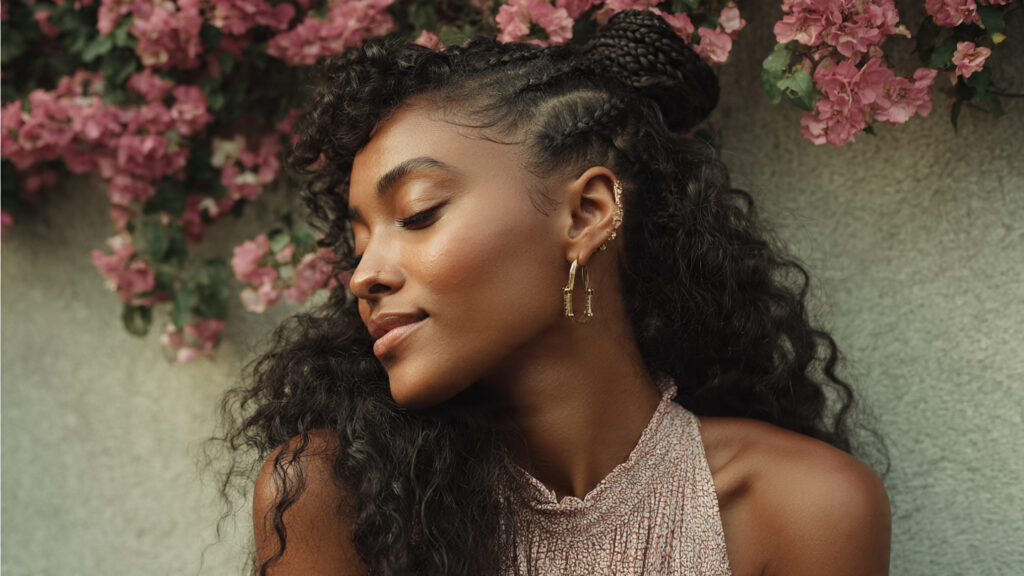 half up half down braided hairstyle