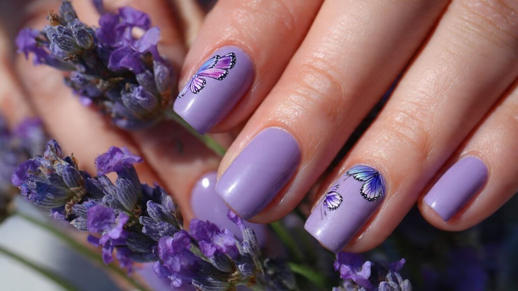 purple butterfly spring nail art design
