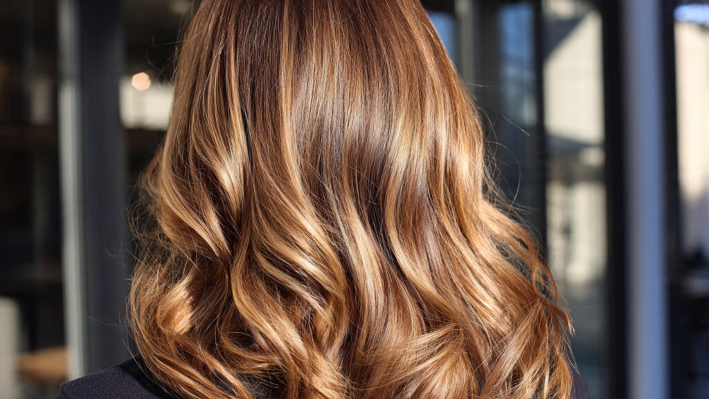 golden balayage highlights on brunette hair