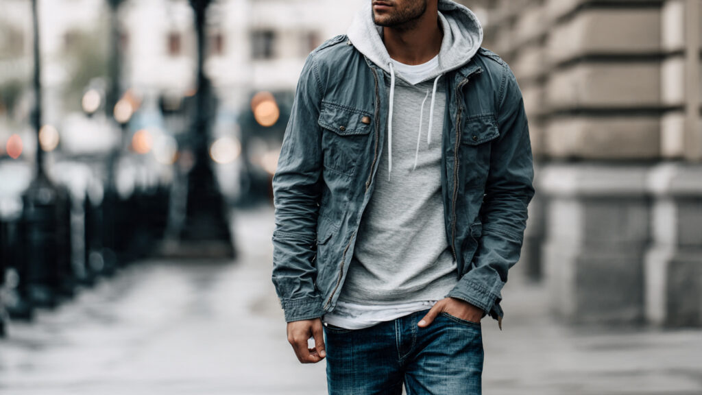 hoodie structured jacket spring outfit men