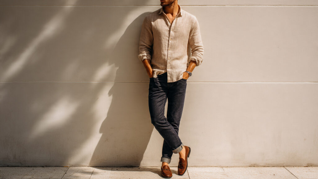 linen shirt slim jeans spring outfit men