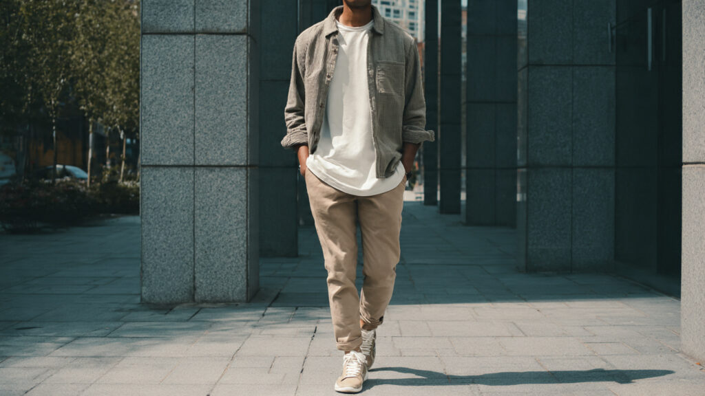 overshirt neutral tones spring outfit men