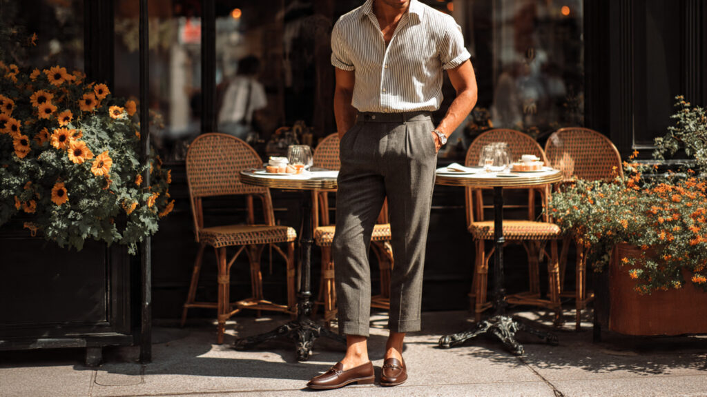 short sleeve shirt tailored pants spring outfit men