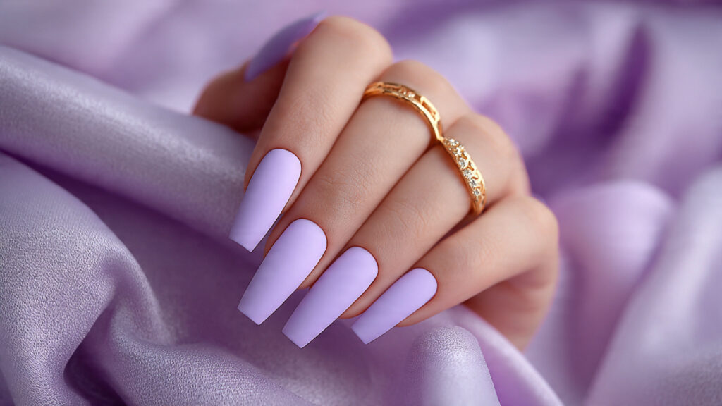 Matte lavender spring break nails.